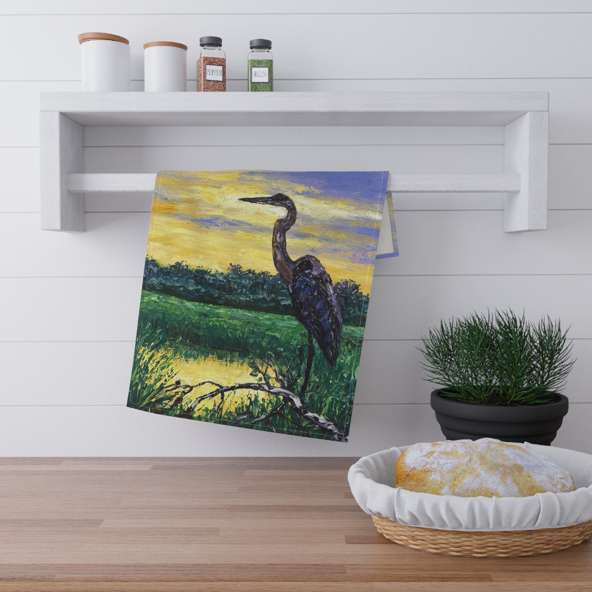 Heron at Sunset Hand Towel