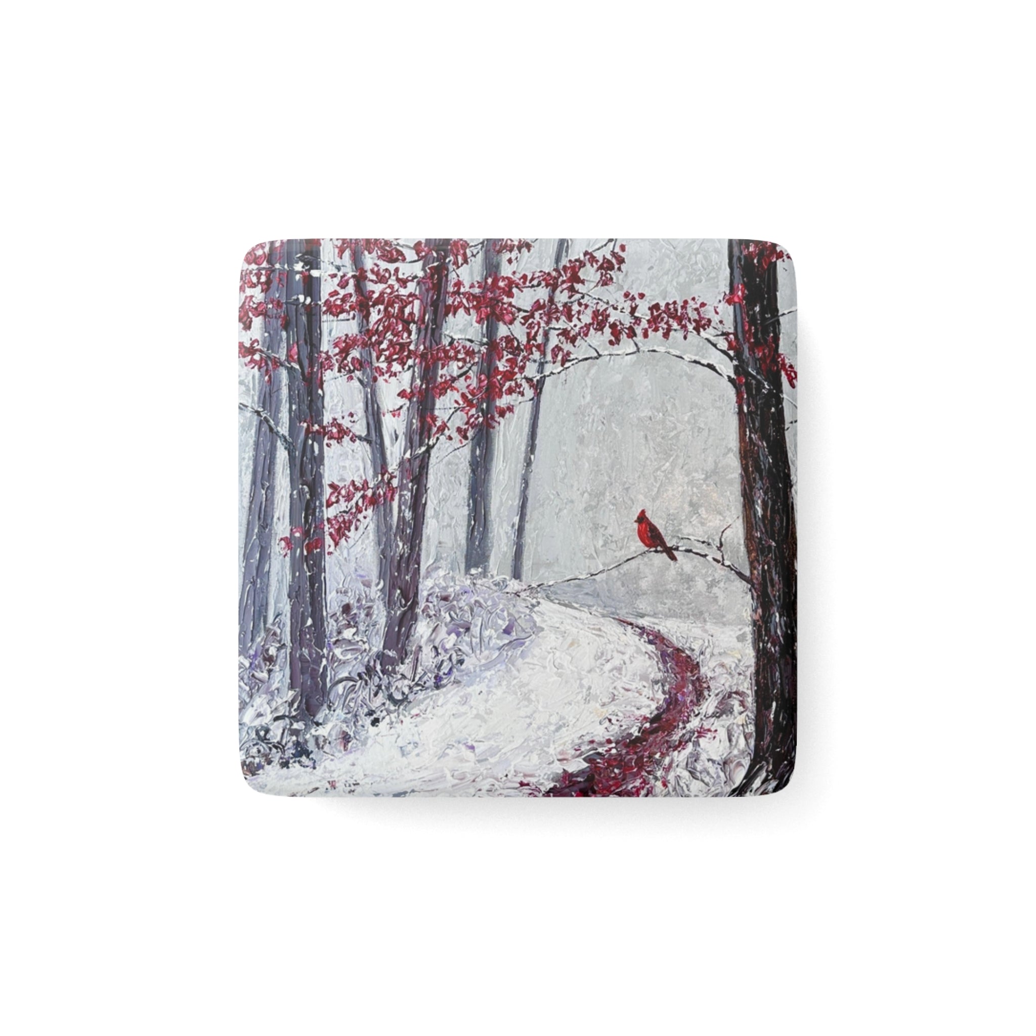 Winter Cardinal Porcelain Magnet, Square