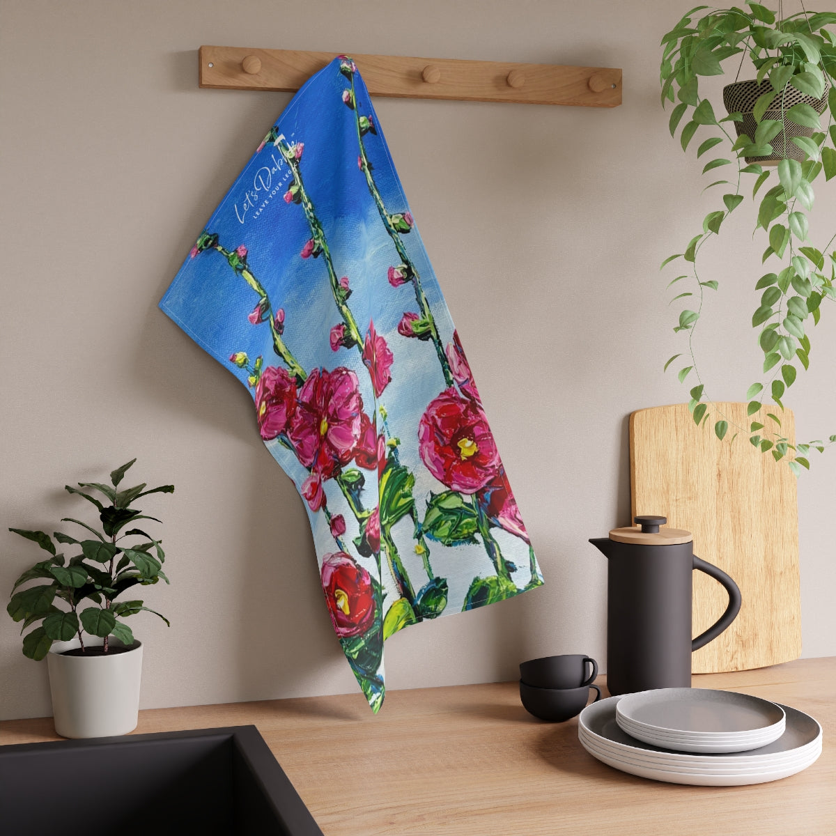 Pink Hollyhocks Hand Towel