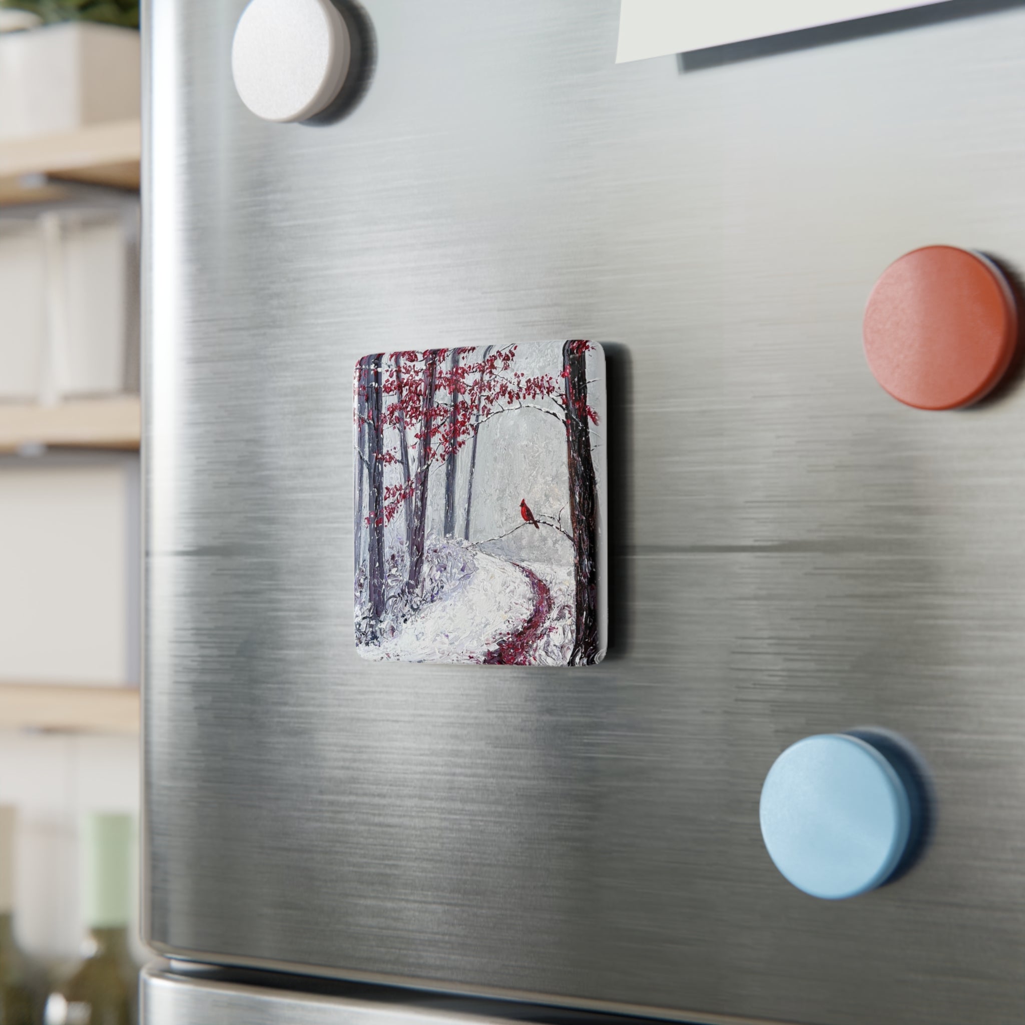 Winter Cardinal Porcelain Magnet, Square
