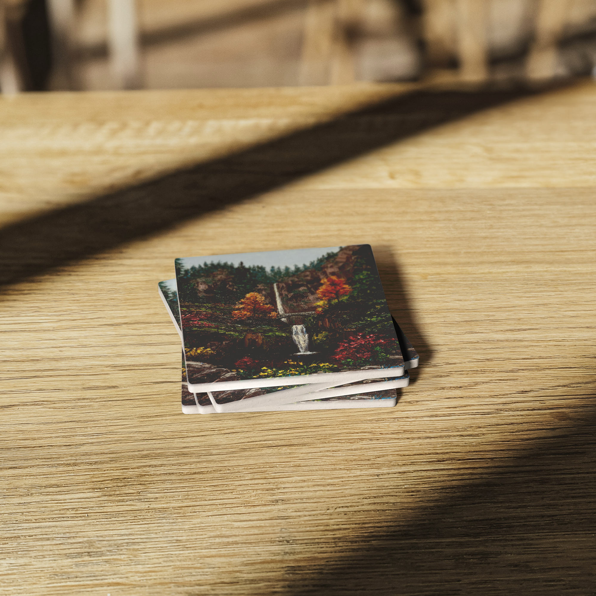 Autumn_at_the_Falls_Square_Stone_Coaster_SquareStoneCoaster_WoodTable_AS_Mockup.png