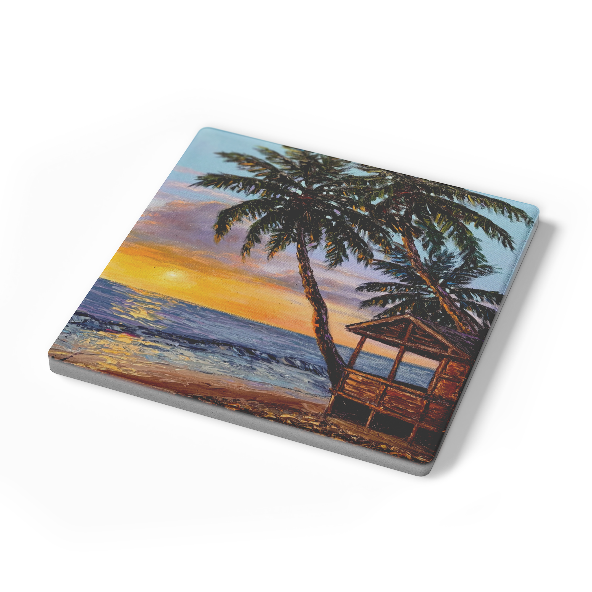 Bungalow_at_Sunset_Square_Stone_Coaster_SquareStoneCoaster_Angle_Mockup.png