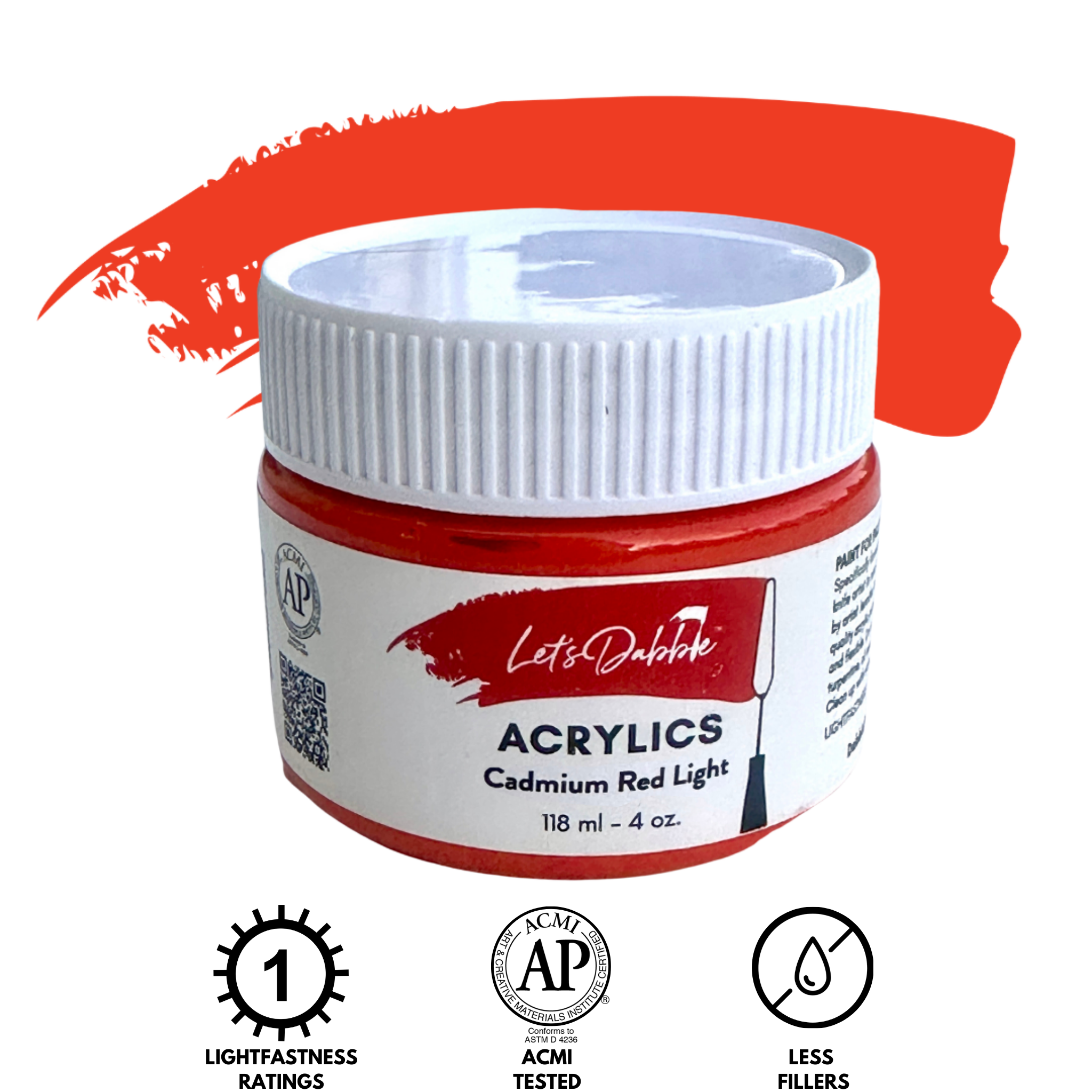 Cadmium Red Light 4 oz | Thick & Creamy Acrylic Paints for Artists | DabblePaints™️