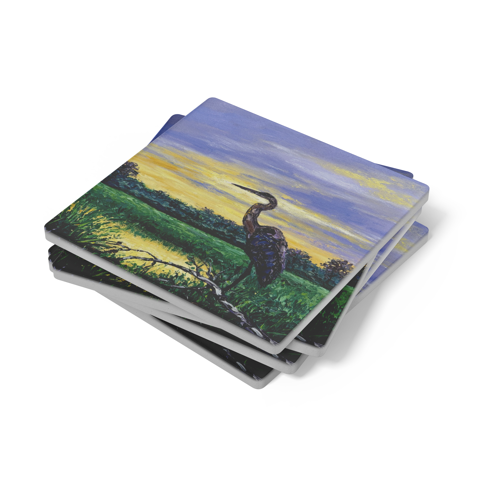 Heron_at_Sunset_Square_Stone_Coaster_SquareStoneCoaster_Stack_Mockup.png