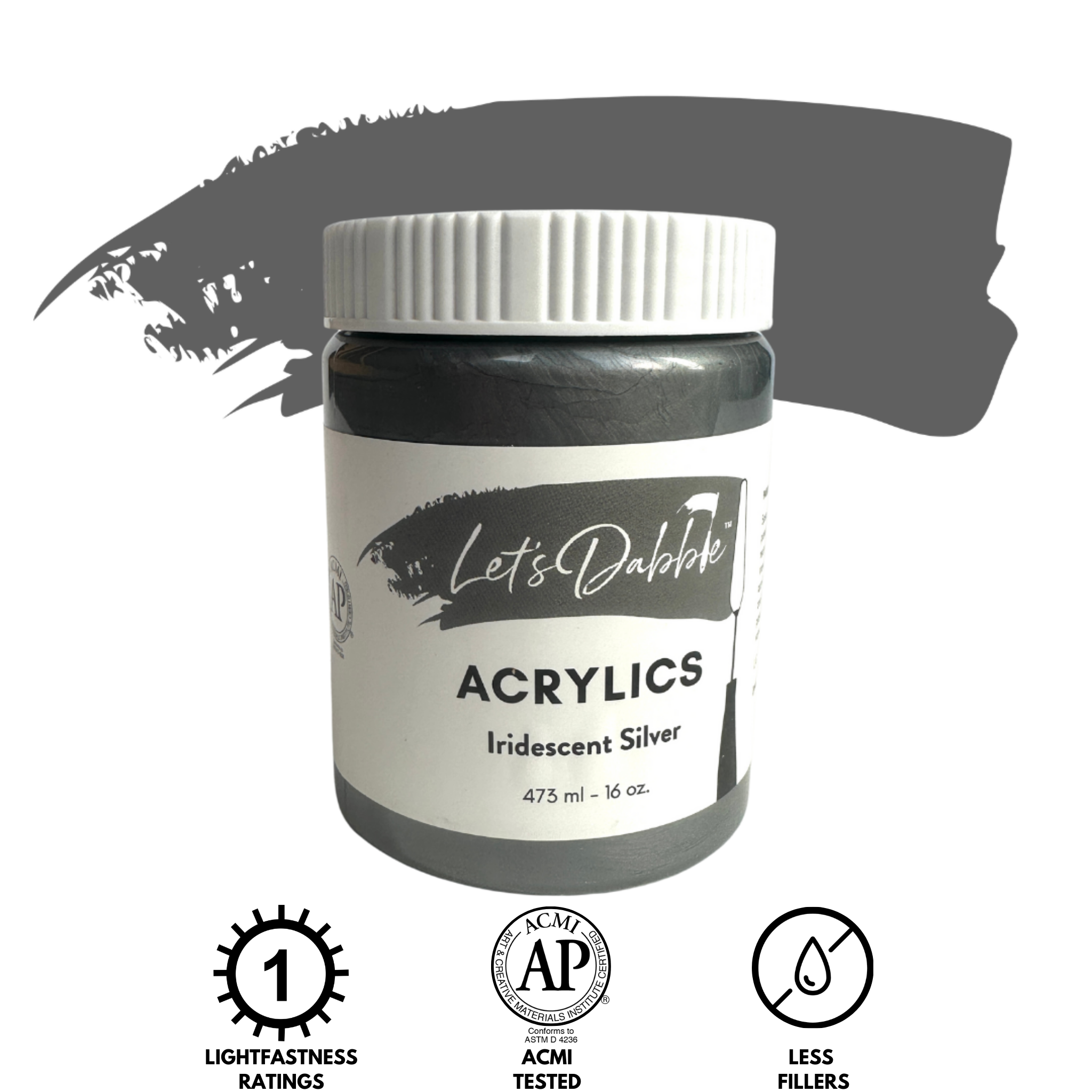 Iridescent Silver 16 oz | Thick & Creamy Acrylic Paints for Artists | DabblePaints™️