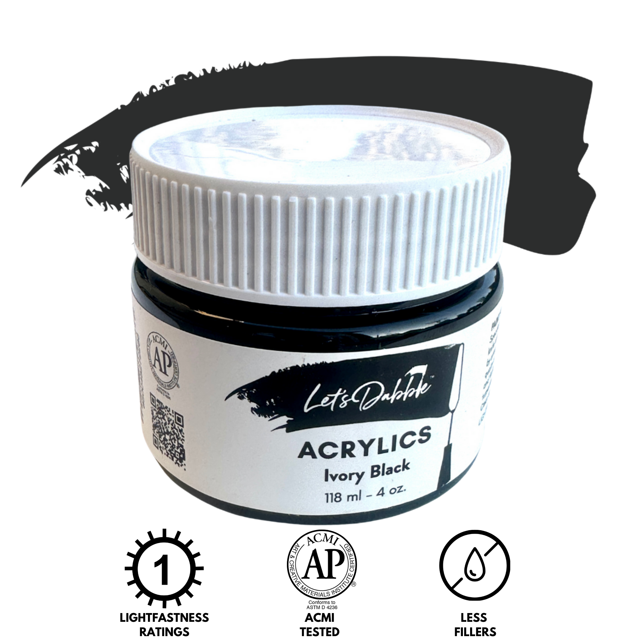Ivory Black 4 oz | Thick & Creamy Acrylic Paints for Artists | DabblePaints™️