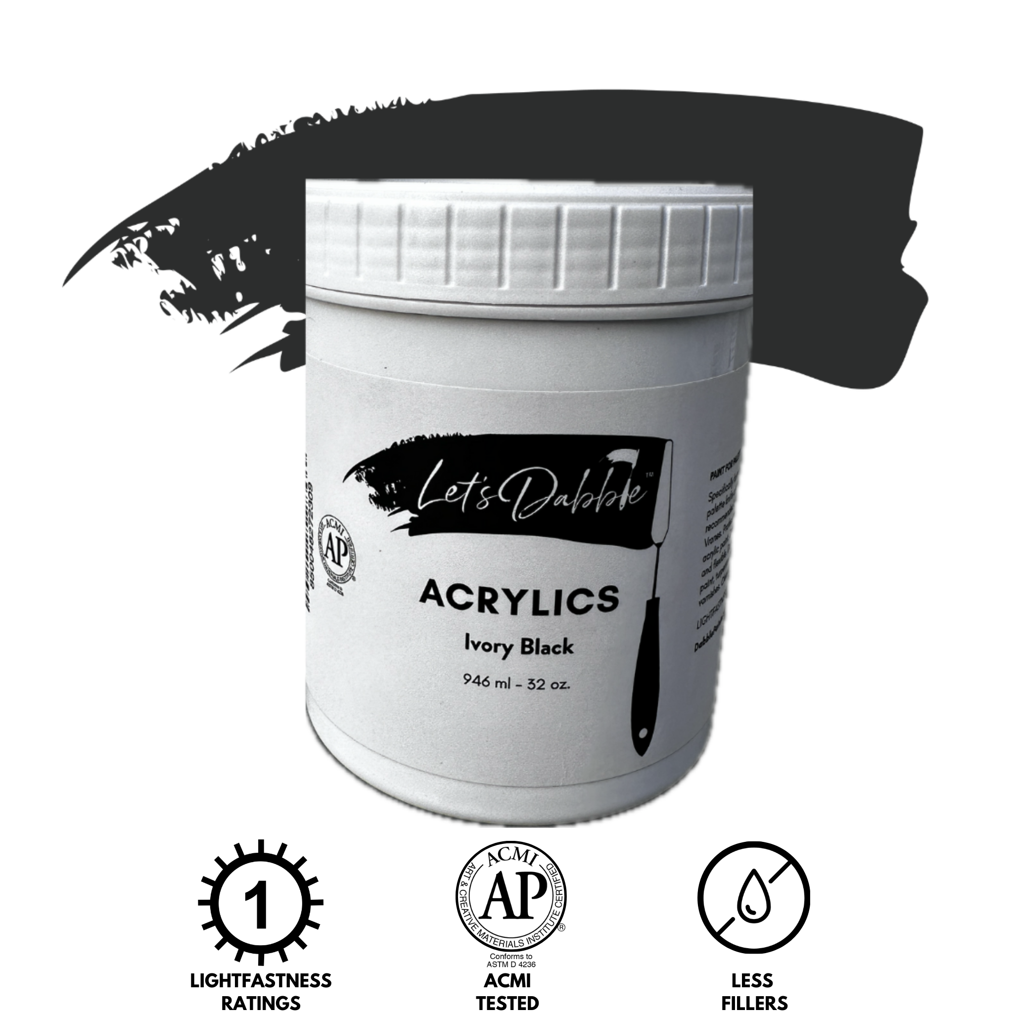 Ivory Black 32 oz | Thick & Creamy Acrylic Paints for Artists | DabblePaints™️