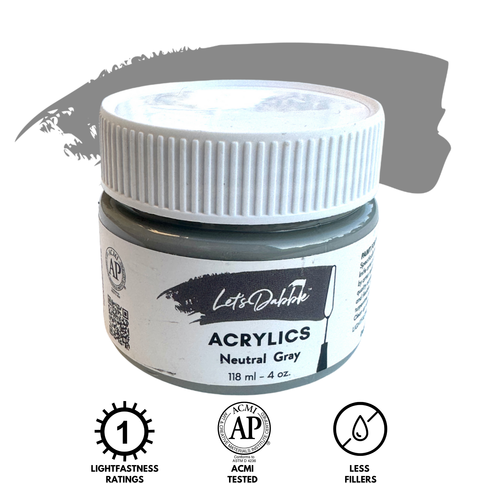 Neutral Gray 4 oz | Thick & Creamy Acrylic Paints for Artists | DabblePaints™️