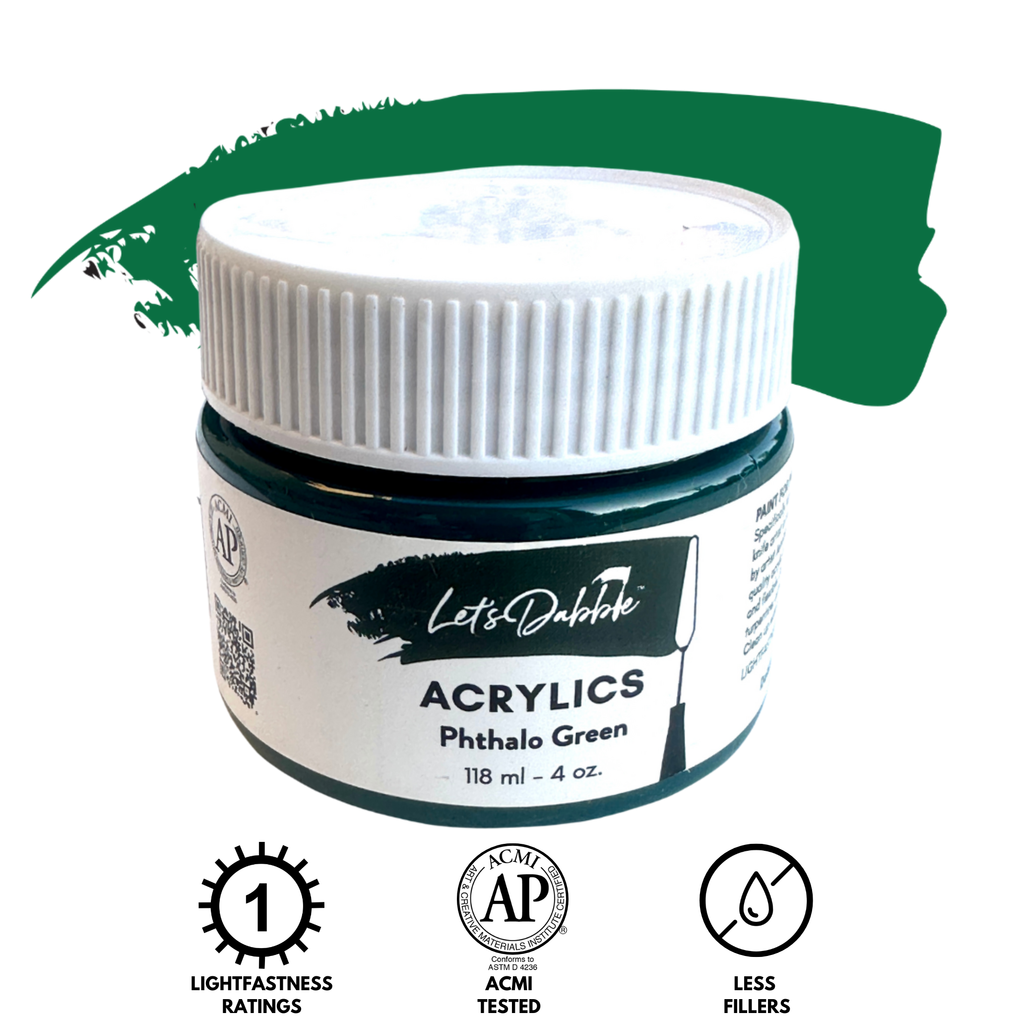 Let's Dabble™ acrylic paint in Phthalo Green, 4 oz, with a deep green paint swatch