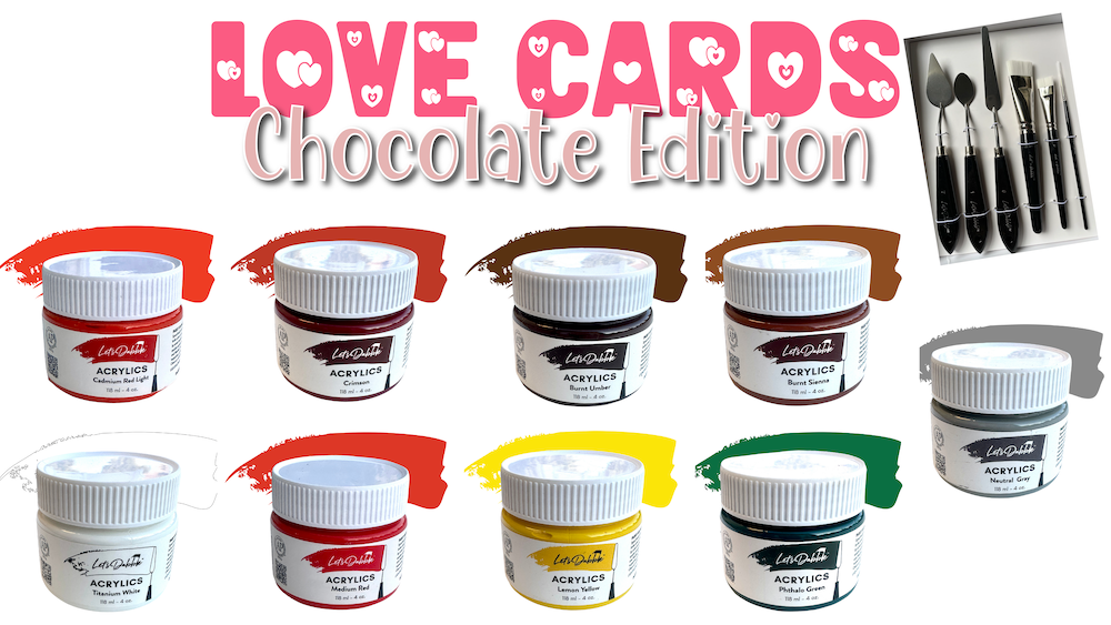 Love Cards Chocolate Edition - 9 colors of 4 ounces Paint and Tools Bundle