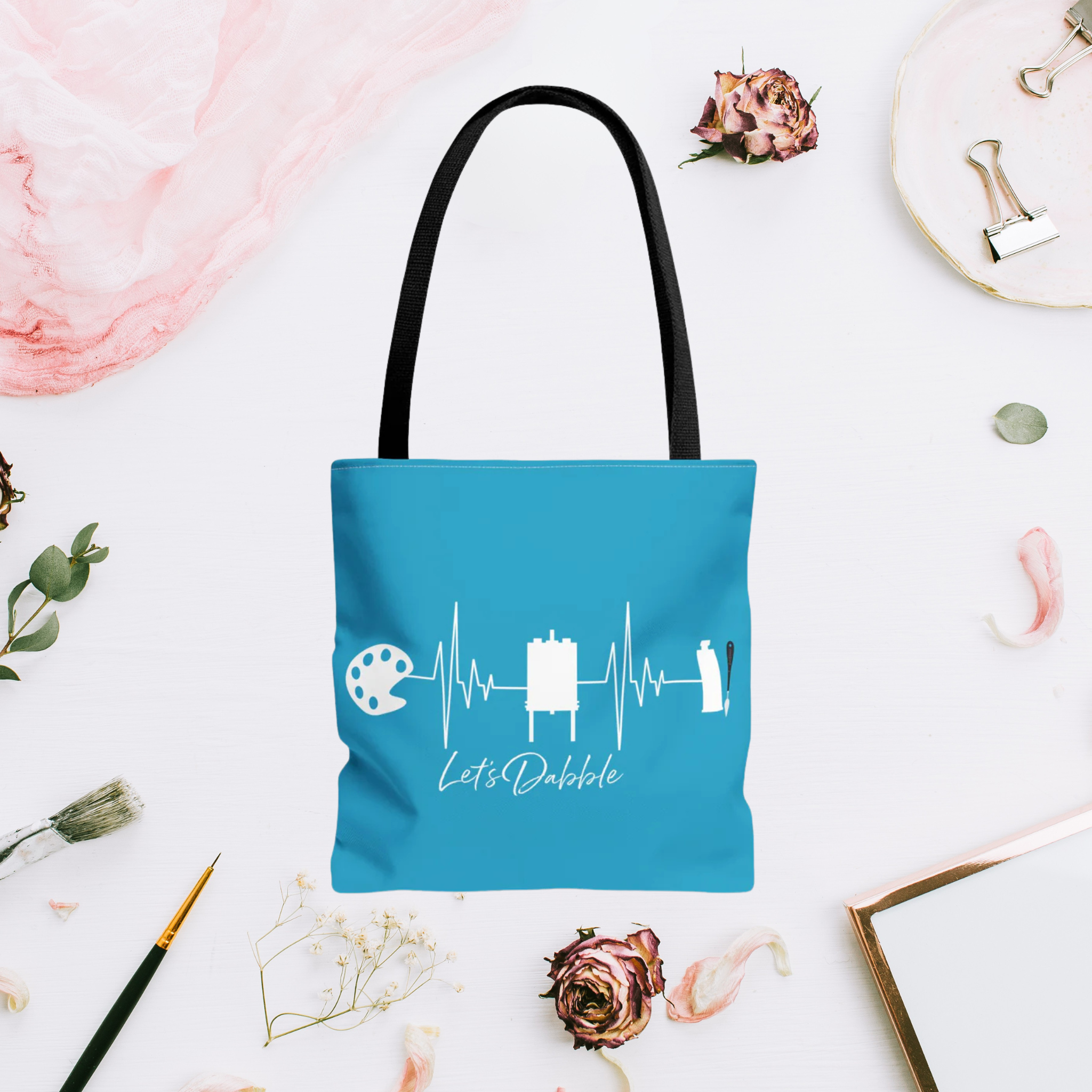 Teal Art EKG Tote Bag