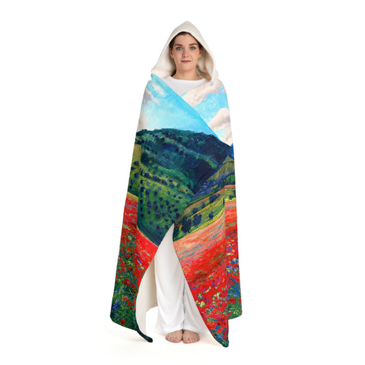 Hooded Sherpa Fleece Blanket - Poppy Paradise
