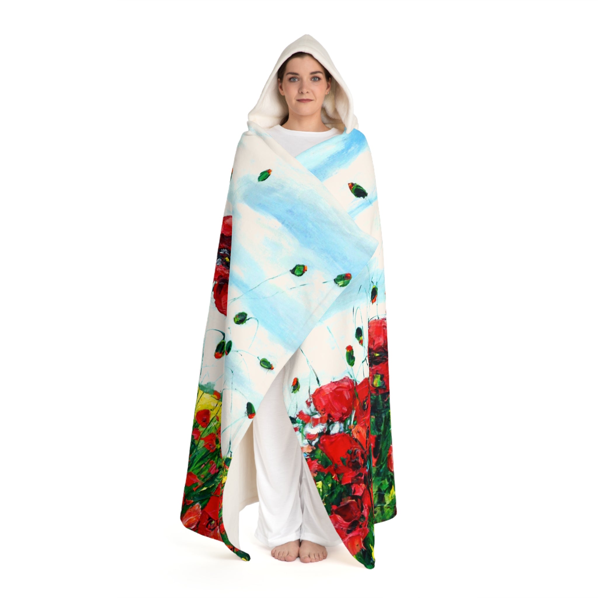 Hooded Sherpa Fleece Blanket - Poppy Happiness