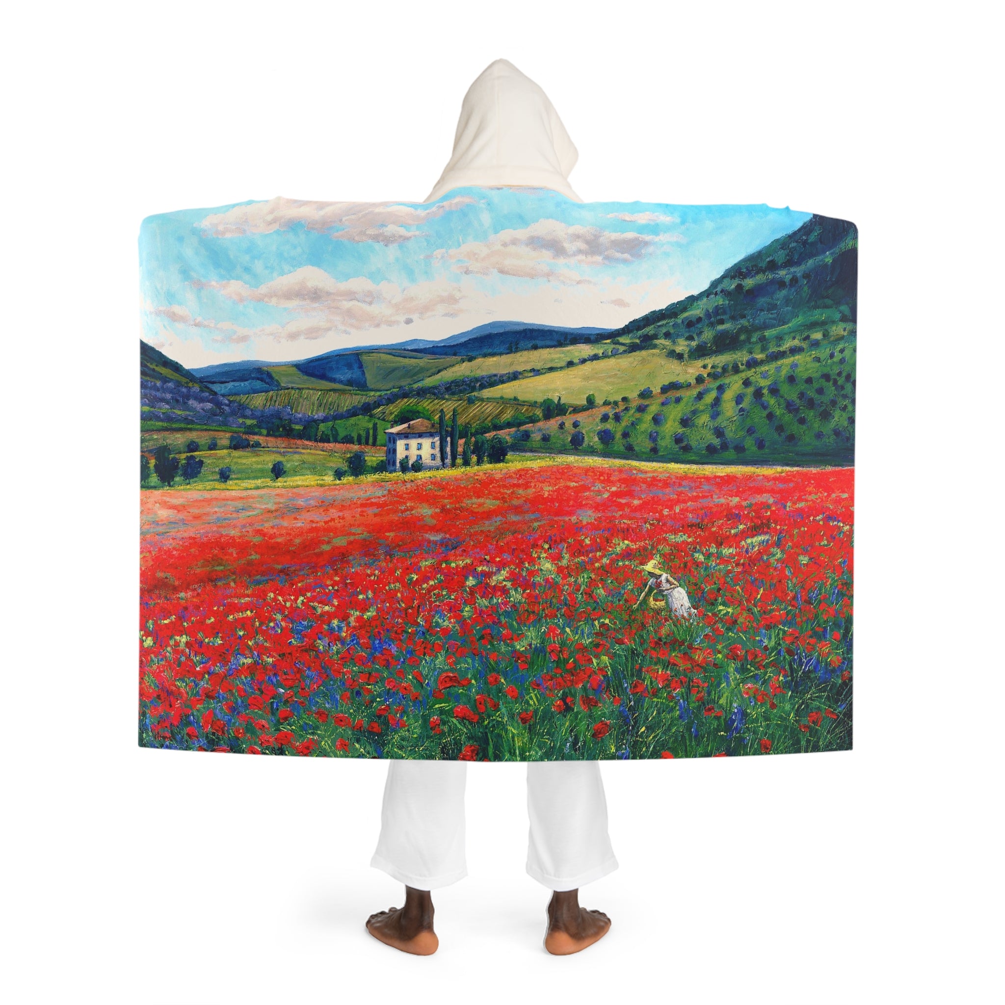 Hooded Sherpa Fleece Blanket - Poppy Paradise